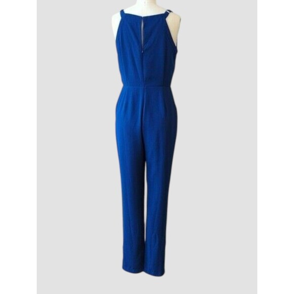 Adelyn Rae Straight Leg Jumpsuit Sz SM Cobalt Blue Cocktail Knot Front V Neck - Picture 3 of 9